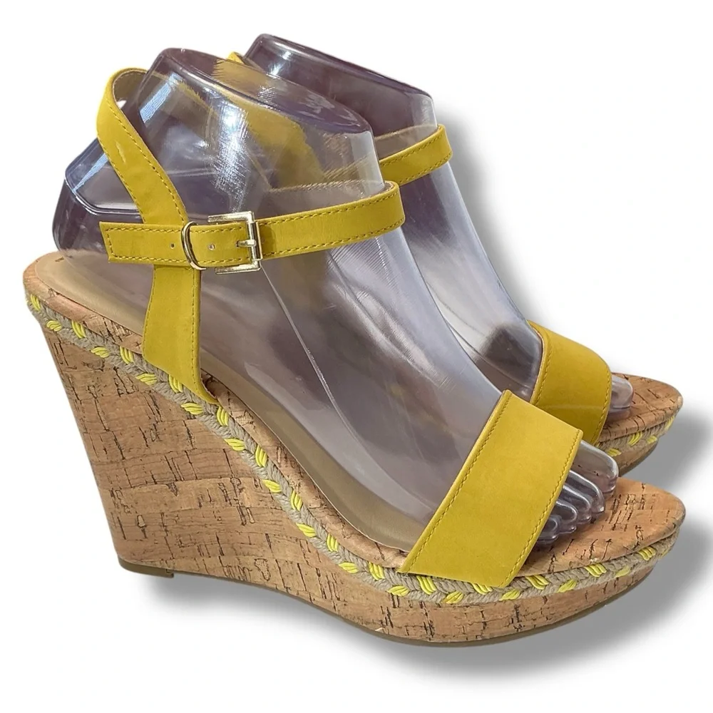 Me Too Yellow Montana Cork Wedge Sandals